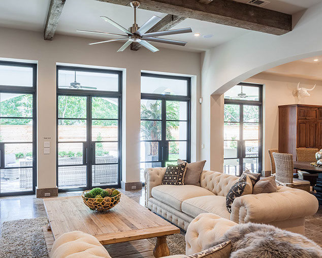 Family room with beams and architectural details