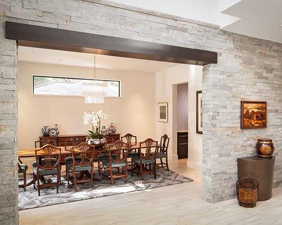 Stone interior wall at dining room