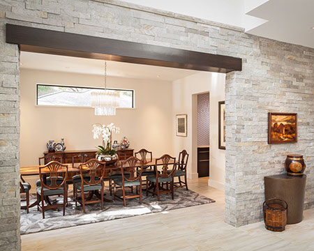 Stone interior wall at dining room